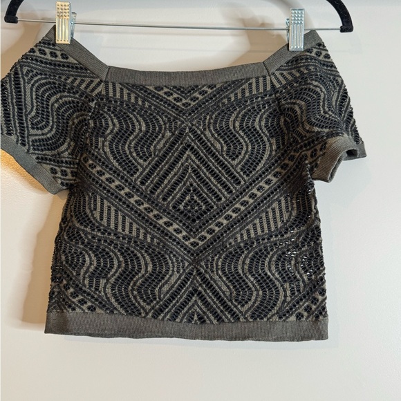 Bebe Black and Gray Off Shoulder Crochet Crop Top - Picture 2 of 8